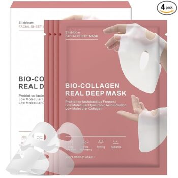 Bio-Collagen Overnight Mask, 4 Pack Facial Collagen Lifting Hydrogel Masks, Pore Minimizing, Reduce Wrinkles, Overnight Hydrating,Enhanced Skin Elasticity, Korean Skincare Masks Get Glass Skin